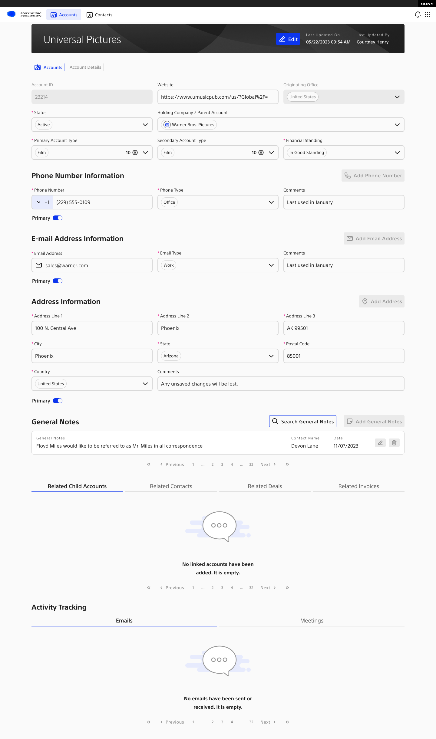Sony filled account details screen